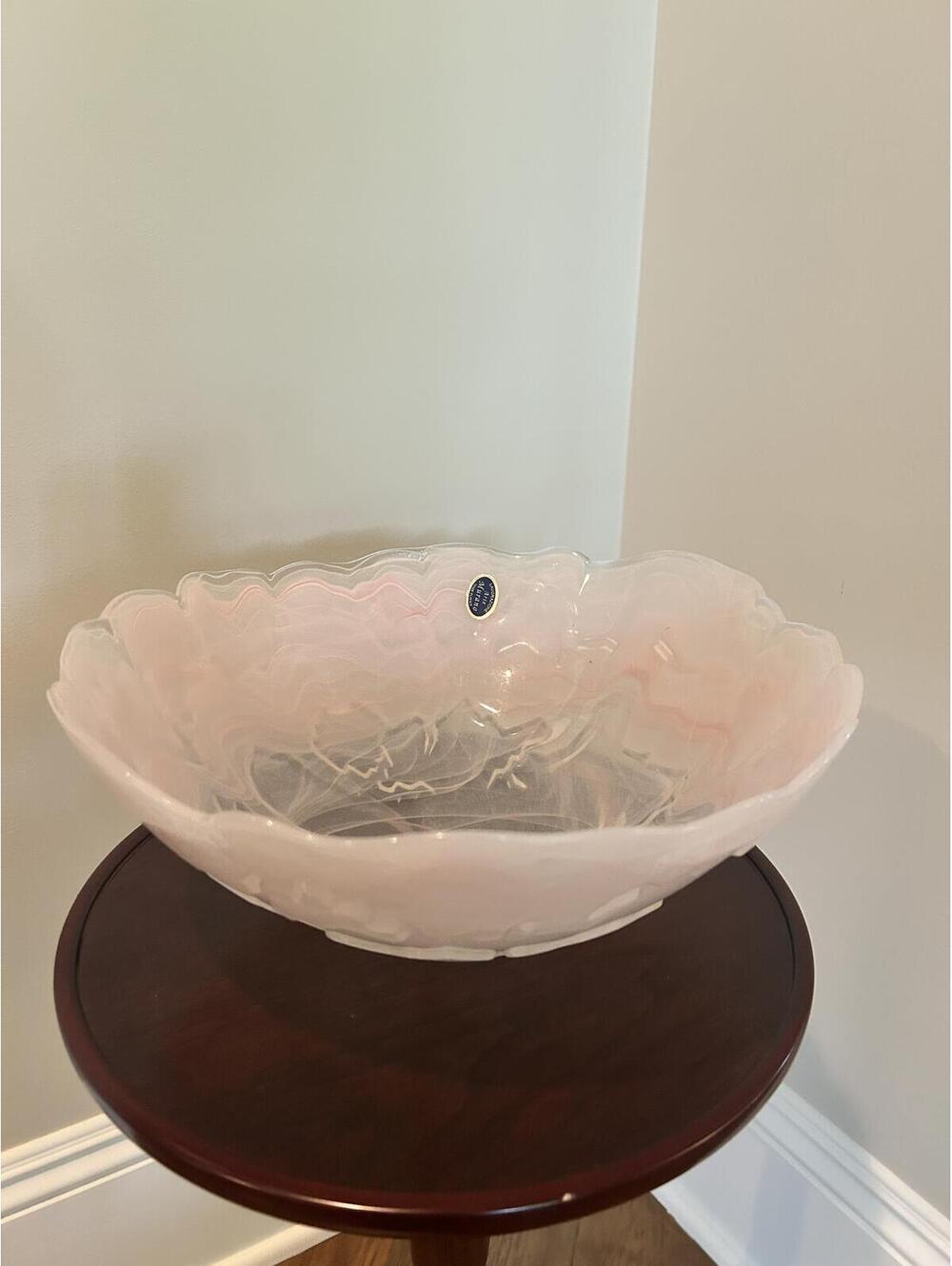 Vintage Lavorzione Murano Pink Opalescent Centerpiece Bowl